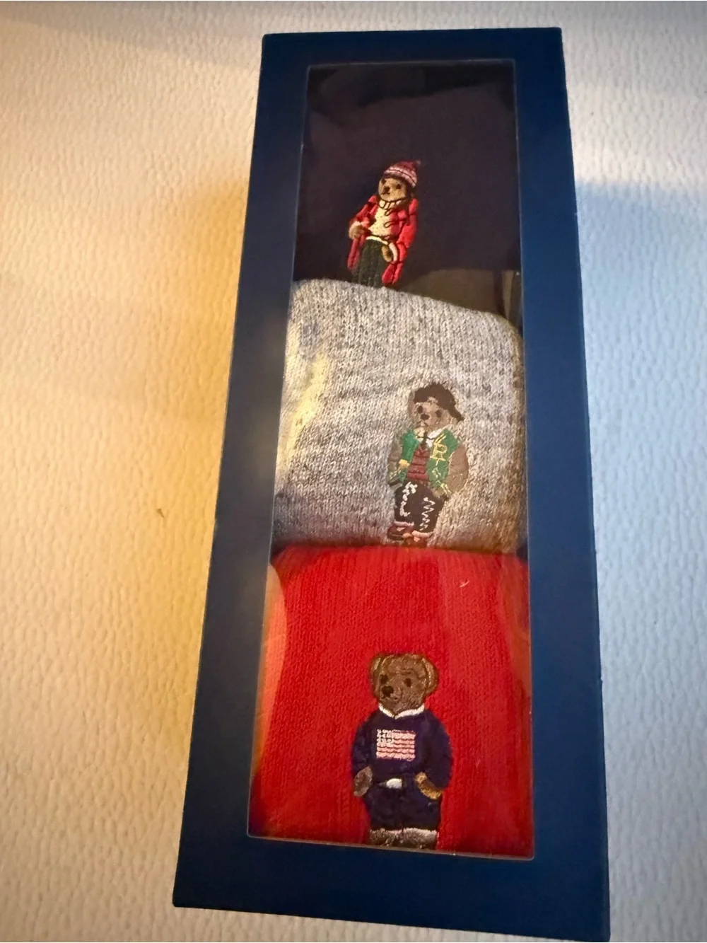 Polo by Ralph Lauren Three-Pack Bear Crew Socks - Navy, Gray, Red